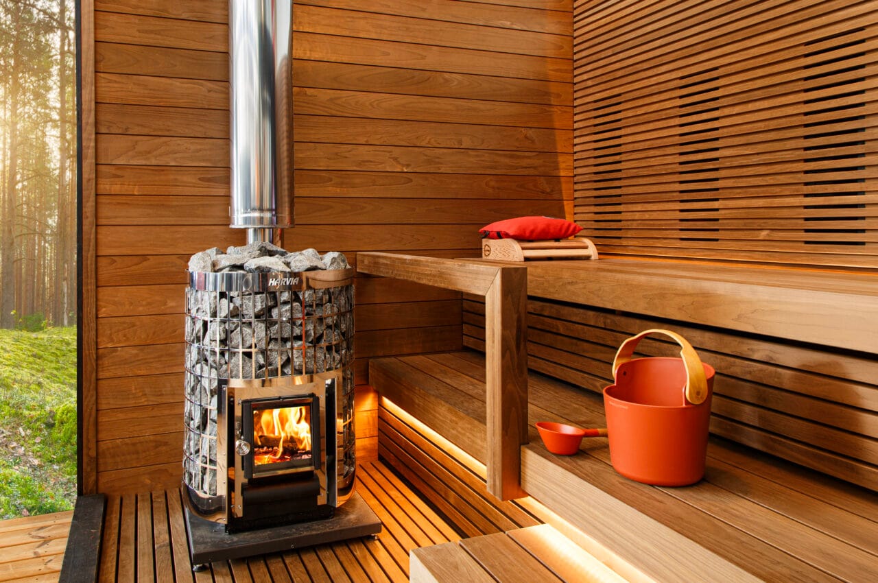 Picture from inside a sauna.